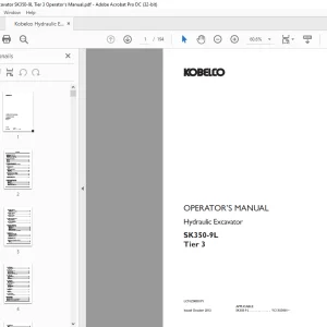 Kobelco SK350-9L Tier 3 Hydraulic Excavator Operator's Manual PDF