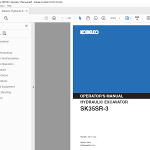 Kobelco SK35SR-3 Hydraulic Excavator Operator's Manual - PDF DOWNLOAD