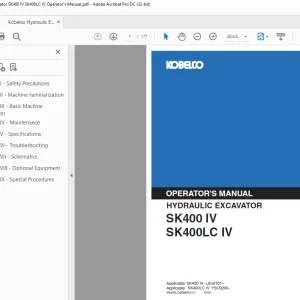 Kobelco SK400 IV SK400LC IV Hydraulic Excavator Operator's Manual PDF