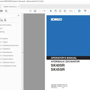Kobelco SK40SR SK45SR Hydraulic Excavator Operator's Manual PDF