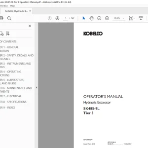 Kobelco SK485-9L Tier 3 Hydraulic Excavator Operator's Manual PDF