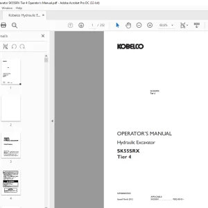 Kobelco SK55SRX Tier 4 Hydraulic Excavator Operator's Manual PDF