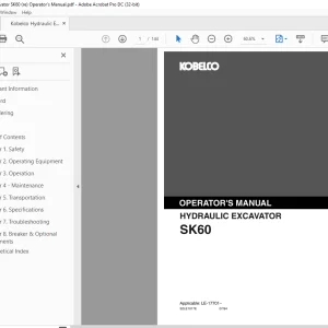 Kobelco SK60 Hydraulic Excavator Operator's Manual - PDF DOWNLOAD