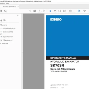 Kobelco SK70SR Hydraulic Excavator Operator's Manual PDF