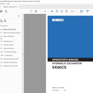 Kobelco SK80CS Hydraulic Excavator Operator's Manual - PDF DOWNLOAD
