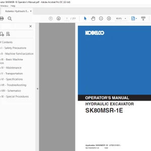 Kobelco SK80MSR-1E Hydraulic Excavator Operator's Manual PDF
