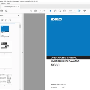 Kobelco SS60 Hydraulic Excavator Operator's Manual PS00101 PDF