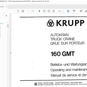 Krupp Truck Crane 160 GMT Operating & Maintenance Instructions Manual