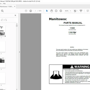 Manitowoc Crane 11000 Parts Manual SN 11001Ref PDF