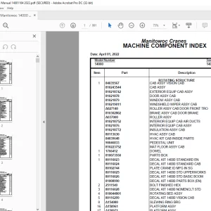 Manitowoc Crane 14000 Parts Manual SN 14001184 PDF