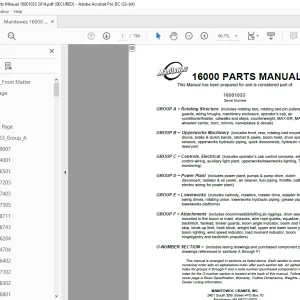 Manitowoc Crane 16000 Parts Manual SN 16001033 - PDF DOWNLOAD
