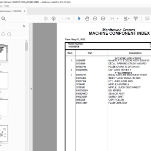 Manitowoc Crane 16000BRS Parts Manual 16008015 PDF