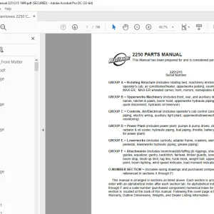 Manitowoc Crane 2250 Parts Manual SN 2251215 - PDF DOWNLOAD