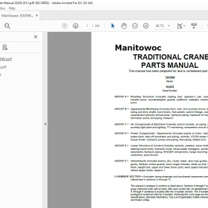 Manitowoc Crane 3000W Parts Manual 30265 PDF