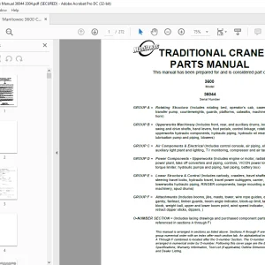 Manitowoc Crane 3600 Parts Manual SN 36044 PDF