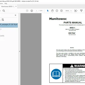 Manitowoc Crane 8000-1 Parts Manual SN 8501Ref - PDF DOWNLOAD