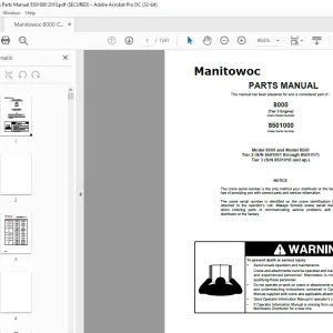 Manitowoc Crane 8000 (Tier 3 Engine) Parts Manual 8501000