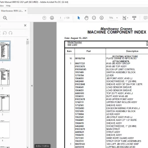 Manitowoc Crane 999 LUFF Parts Manual SN 9995102 PDF