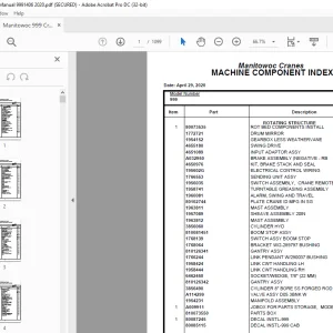 Manitowoc Crane 999 Parts Manual 9991406 PDF