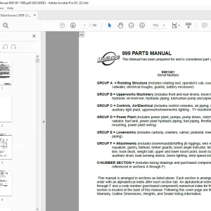 Manitowoc Crane 999 Parts Manual SN 9991361 PDF