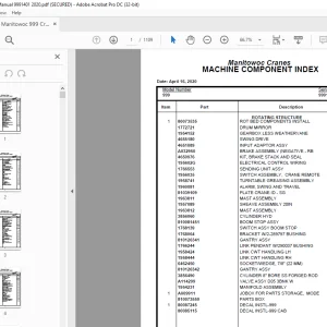 Manitowoc Crane 999 Parts Manual SN 9991401 - PDF DOWNLOAD