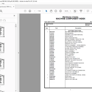 Manitowoc Crane 999 Parts Manual SN 9991402 PDF