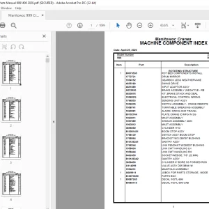Manitowoc Crane 999 Parts Manual SN 9991406  - PDF DOWNLOAD