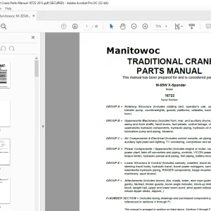 Manitowoc Crane M-85W X-Spander Parts Manual 16722 PDF