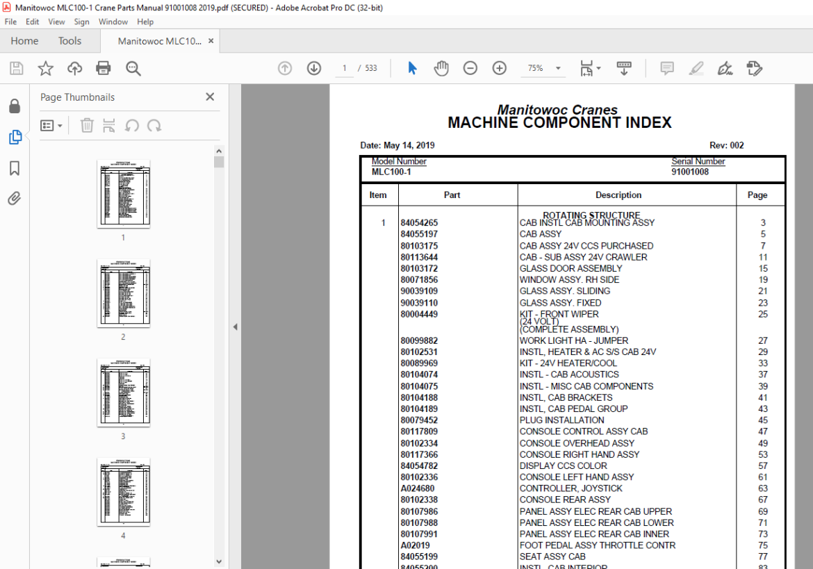 Manitowoc Crane MLC100-1 Parts Manual SN 91001008 - PDF DOWNLOAD ...