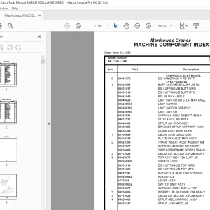 Manitowoc Crane MLC300 LUFF Parts Manual SN 3005034 PDF