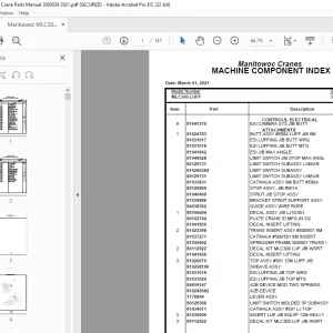 Manitowoc Crane MLC300 LUFF Parts Manual SN 3005039 PDF