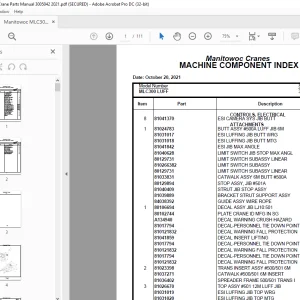 Manitowoc Crane MLC300 LUFF Parts Manual SN 3005042 PDF