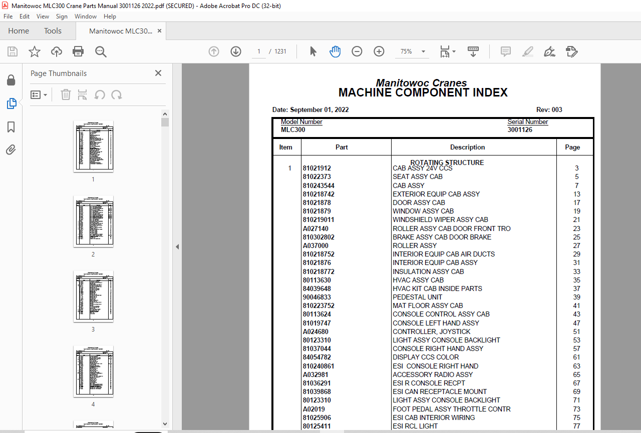 Manitowoc Crane MLC300 Part Manual SN 3001126 PDF - HeyDownloads ...