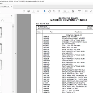 Manitowoc Crane MLC300VPC-MAX Parts Manual SN 3003063 PDF