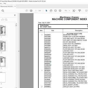 Manitowoc Crane MLC300VPC-MAX Parts Manual SN 3003066 PDF