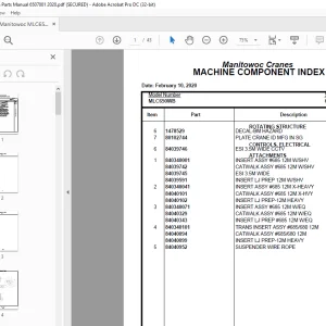 Manitowoc Crane MLC650WB Parts Manual 6507001 PDF