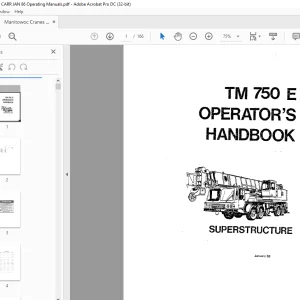Manitowoc Crane TM 750E Superstructure Operator's Handbook Manual PDF