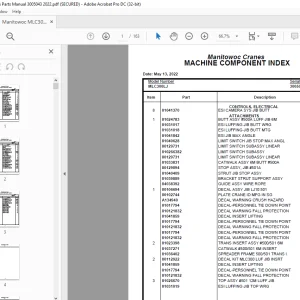 Manitowoc Crane MLC300LJ Parts Manual SN 3005043 PDF
