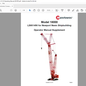 Manitowoc Cranes 18000 Supplement Operator Manual F2305 PDF