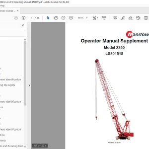 Manitowoc Cranes 2250 LS801518 Supplement Operator Manual PDF