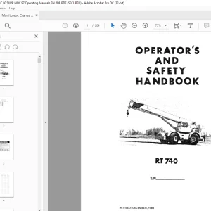 Manitowoc Grove Crane RT 740 Operator's & Service Handbook Manual PDF