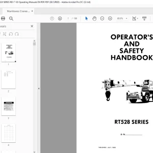 Manitowoc Grove Crane RT528 Series Operator's Manual PDF