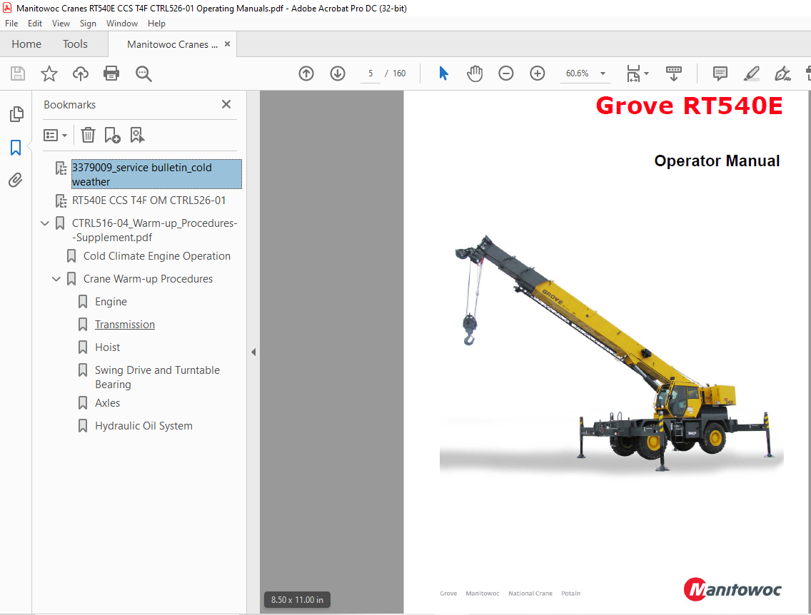 Manitowoc Grove Crane Rt540e Operator Manual - Pdf Download 