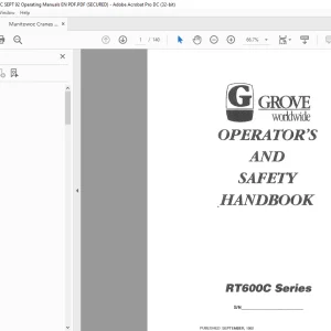 Manitowoc Grove Crane RT600C Series Operator's Manual PDF