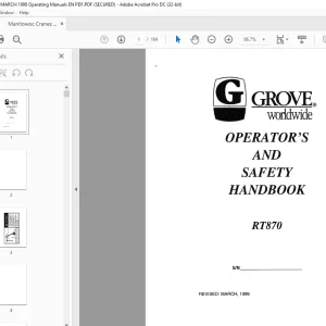 Manitowoc Grove Crane RT870 Operator's & Service Handbook Manual PDF