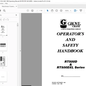 Manitowoc Grove Crane Series RT500D & RT500DXL Series Operator`s & Safety Handbook Manual