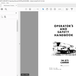 Manitowoc Grove Crane TM 875 Operator’s & Safety Handbook Manual PDF