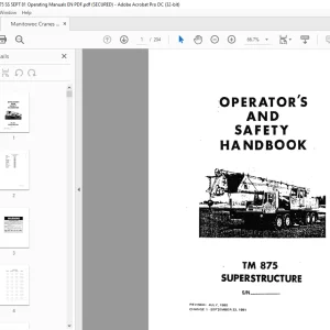 Manitowoc Grove Crane TM 875 Superstructure Operator's Manual PDF