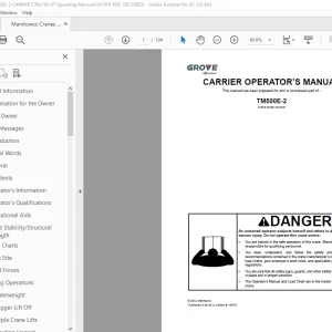 Manitowoc Grove Crane TM500E-2 Carrier Operator's Manual - PDF DOWNLOAD