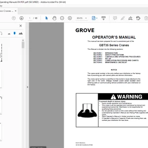 Manitowoc Grove GBT35 Series Cranes Operator's Manual PDF